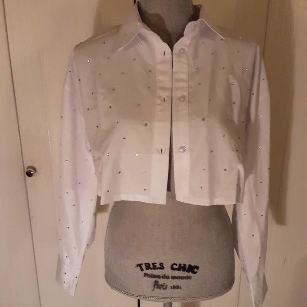 NWT womens SPOON rhinestone studded shirt.